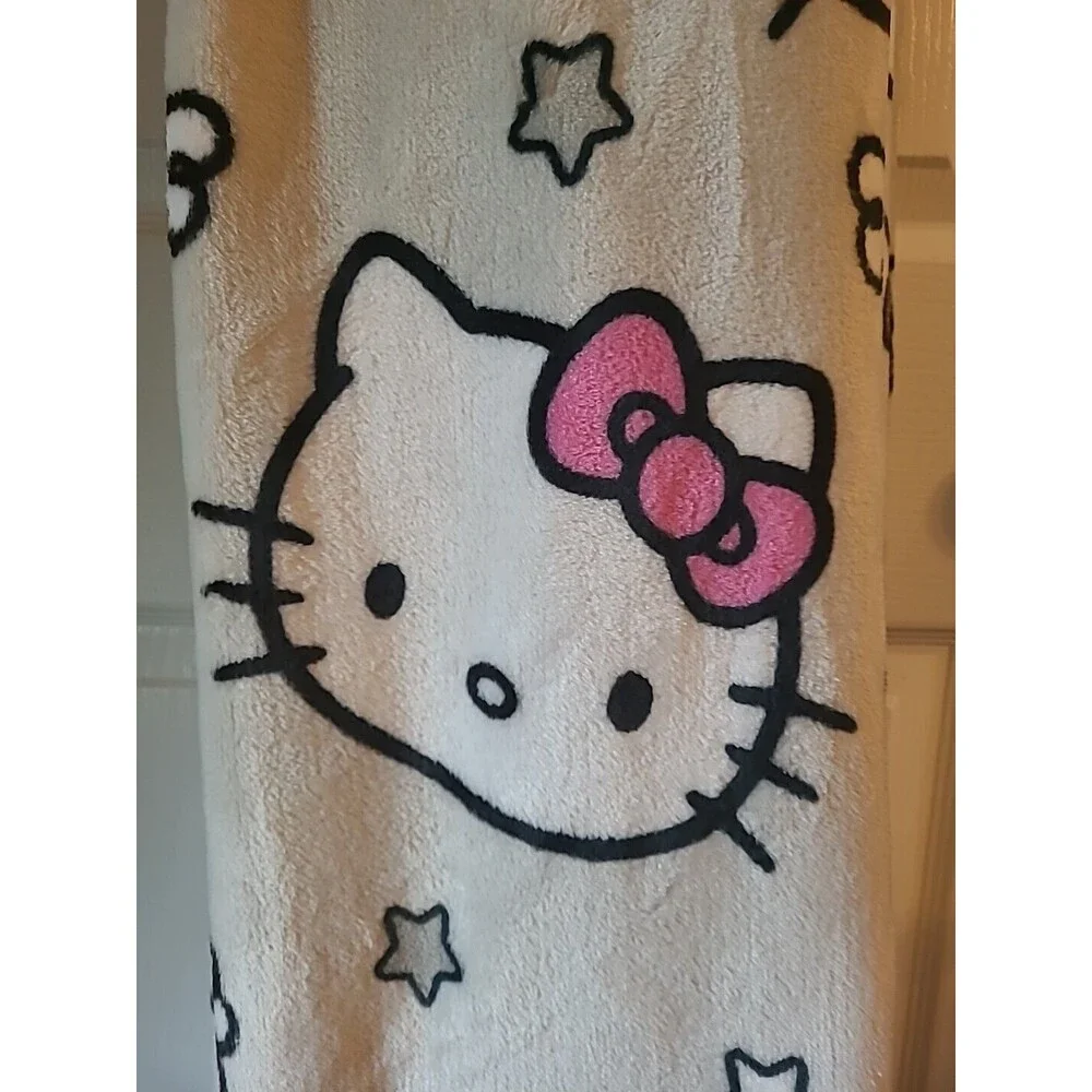 Sanrio Hello Kitty Throw Blanket 50 x 70 Light Grey Bows and Stars New With Tags